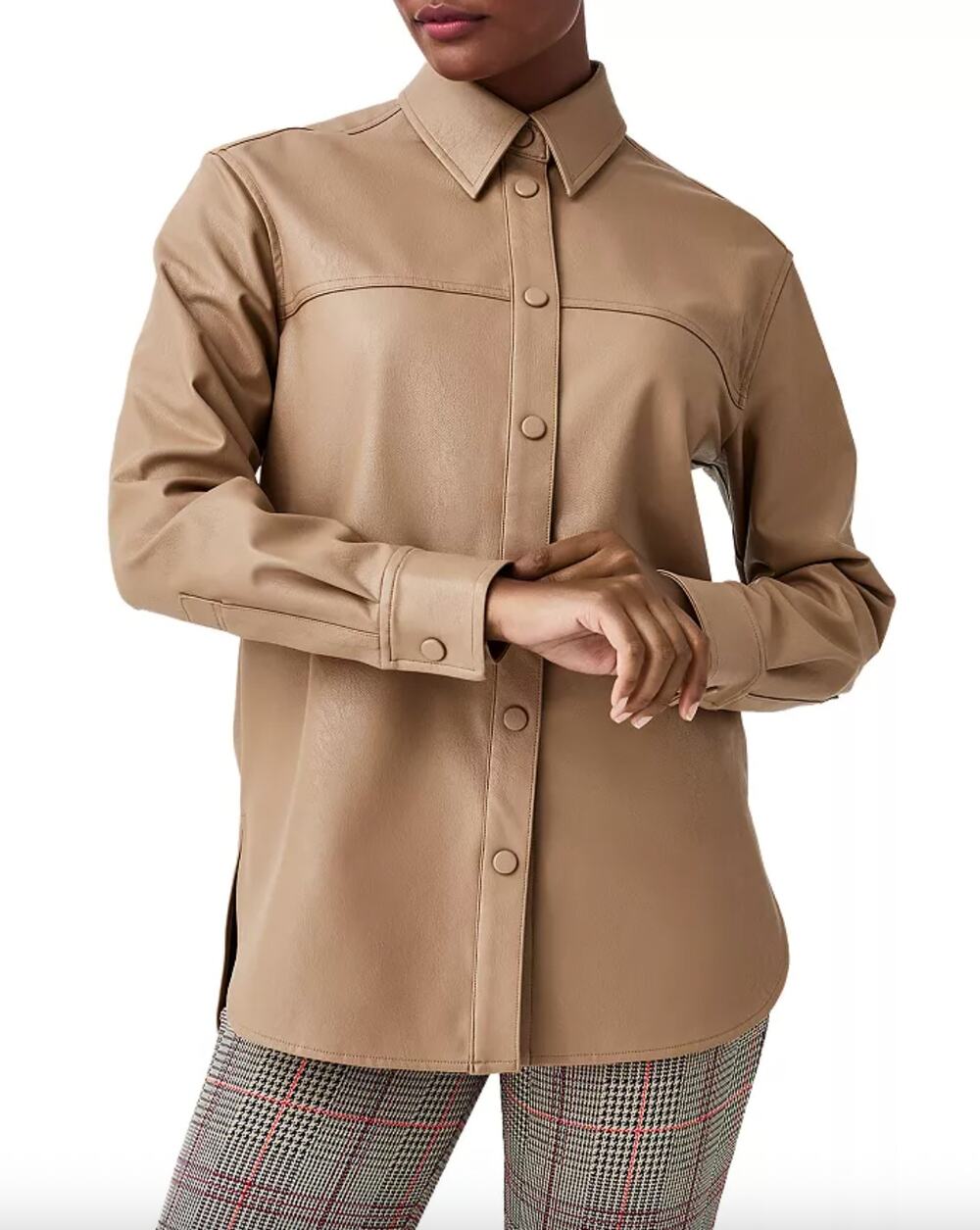 NEW SPANX Long Sleeve Faux Leather Shirt Size M Shacket Minimalist Classic Rodeo